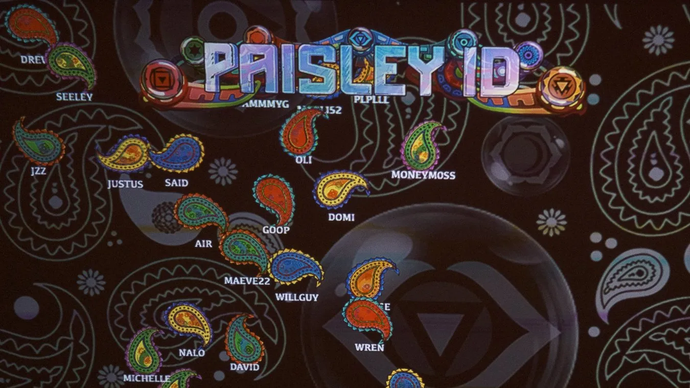 The aquarium projection, packed with paisleys, each labeled with a nickname
